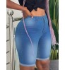 LW Mid Waist High Stretchy Raw Edge Denim Shorts