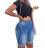 LW Mid Waist High Stretchy Raw Edge Denim Shorts