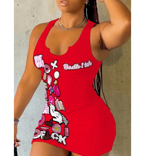 LW Letter Mixed Print Bodycon Cami Dress