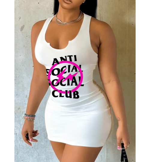 LW Letter Print Bodycon Cami Dress