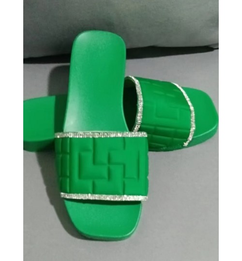 LW Rhinestone Decor Platform Slides