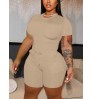 LW BASICS Plus Size Round Neck Drawstring Shorts Set
