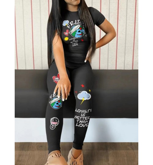 LW Cartoon Loyalty Is Better Than Love Print Pants