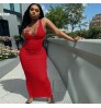 Sexy U-neck sleeveless slim solid colors long dress maxi casual dress