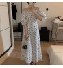 Wholesale 2022 Korean Chic Summer New One-word Collar Full Screen Small Broken Flowers Waist and Slim Puff Sleeve Dress