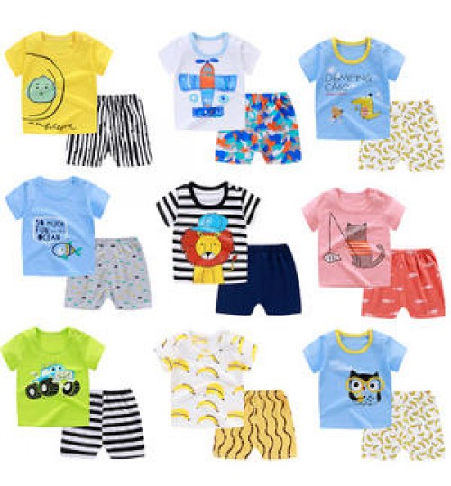2020 Hot Sale Summer Children's Clothing Sets 100 Different Design Baby Boy Clothing Sets 2pcs T-shirt kids clothes