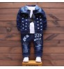 Spring Boy's Clothing Sets Denim Long Sleeve White Top with Star+Denim Coat+Jeans Letter 3 Pcs Pants Set Boys Fall Clothing