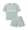conyson wholesale two piece kids jogger clothes set cotton short sleeve custom boys clothing sets summer kids sweatsuits