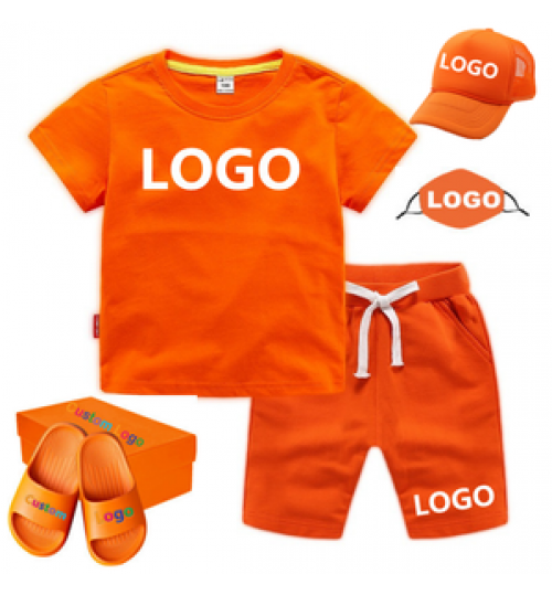 Children Clothing Set Kids Boys Summer Sports Casual Short Sleeve Clothing Sets Solid Color Girls T-shirt Set 2PCS Custom Logo