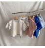 HT23D107035 fashion summer new arrival infant baby boys 2 pcs clothing sets thread beige blue t shirt with shorts