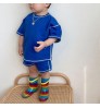 HT23D107035 fashion summer new arrival infant baby boys 2 pcs clothing sets thread beige blue t shirt with shorts