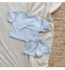 HT23D107035 fashion summer new arrival infant baby boys 2 pcs clothing sets thread beige blue t shirt with shorts