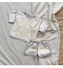 HT23D107035 fashion summer new arrival infant baby boys 2 pcs clothing sets thread beige blue t shirt with shorts