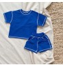 HT23D107035 fashion summer new arrival infant baby boys 2 pcs clothing sets thread beige blue t shirt with shorts
