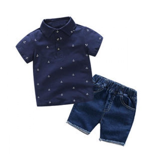 Fashion Children's Clothes 2 Pcs Suits Boys T-shirt Short Sleeve Polo Lapel Denim Shorts Boy Clothing Sets 1 to 3 to 8 Years Old