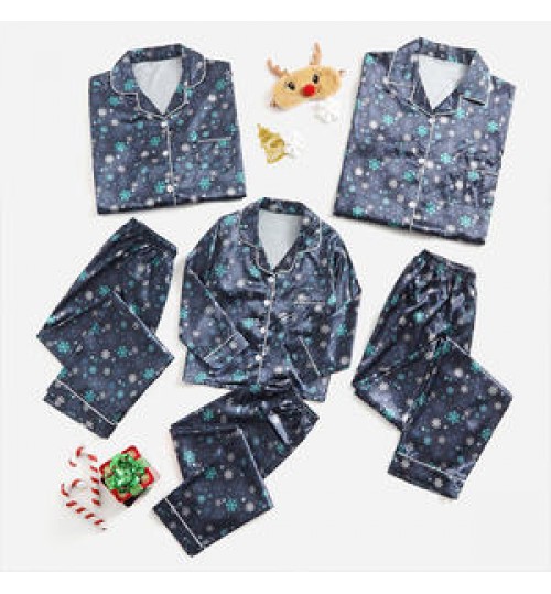 Family Silk Satin Embroider Pajamas Long Sleeve Loungewear Kids Christmas Pajamas Family Christmas Pajama Set