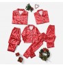 Family Silk Satin Embroider Pajamas Long Sleeve Loungewear Kids Christmas Pajamas Family Christmas Pajama Set