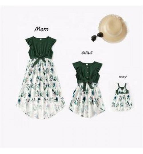 Family Clothes Floral Printed Long Dress Mother Daughter and Baby Dresses Matching Outfits Mommy and Me clothes
