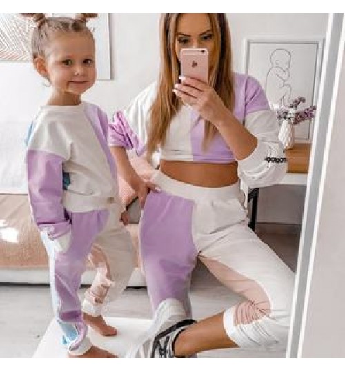 High quality family matching clothes custom color block mommy and me sets family outfits matching mother and daughter