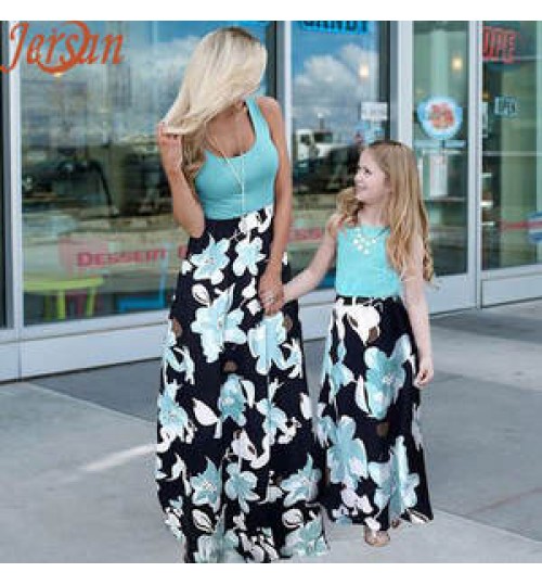 Custom Spring Family Matching Outfits Autumn Summer Patchwork Floral Long Dress For Mommy And Me Clothes Mother And Daughter Clothes