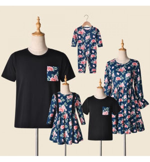 Wholesale Father Mommy and Me Outfits Tops Mother Daughter Matching Flower Print Tee Family Matching Clothes