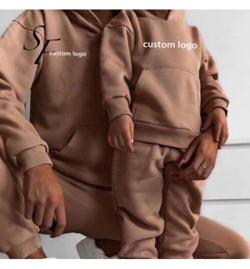 Casual Style Pure Pocket Hoodie Pants Sets Mom And Me Clothes Matching Mother And Daughter Outfits Family Matching Outfits