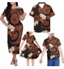Tribal Printed Samoan Mom And Me Dress Sets For Party Brown Dress For Mother And Daughter Polynesian Matching Outfits For Family