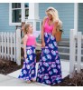 Mommy And Me Contrast Color Dresses Floral Print Parent-Child Dress Extreme Bottom Long Skirt Family Matching Outfits