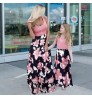 Mommy And Me Contrast Color Dresses Floral Print Parent-Child Dress Extreme Bottom Long Skirt Family Matching Outfits