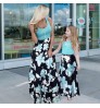 Mommy And Me Contrast Color Dresses Floral Print Parent-Child Dress Extreme Bottom Long Skirt Family Matching Outfits