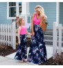 Mommy And Me Contrast Color Dresses Floral Print Parent-Child Dress Extreme Bottom Long Skirt Family Matching Outfits