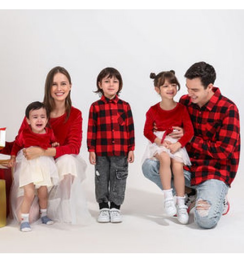 2022 wholesale Europe new hot selling Christmas mom and me velvet dress dad shirt wear matching family clothes outfits