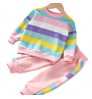 Girls Clothing Back To School 10Yrs Girls 2 Pieces Sets Daily Wear Child Clothing For Autumn Striped Colorful Rainbow