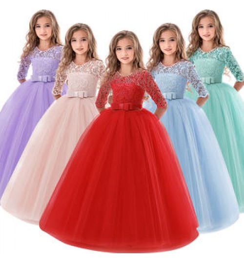 6-14 Years Flower Lace Dress Girls Clothes Princess Party Pageant Long Gown Kids Dresses for Girls Wedding Evening Clothing