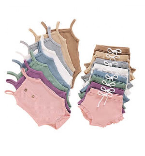 Summer baby cotton rib set 100% Cotton Short Sleeve Toddler Romper baby girl dress sets baby girl clothing sets summer