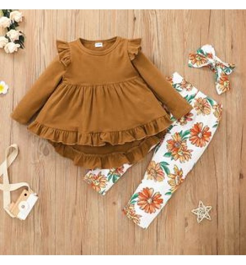 Girls Clothing Sets Fall Spring Two Piece Outfits Dress + Pants Cute Baby Girl Kids Clothes Flower Printing Kids Casual wear