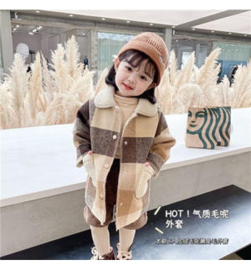 Plaid Winter Children Fall Clothing Girls Long Sleeve Coats Jacket Kids Girl's Plush Warm Jacket