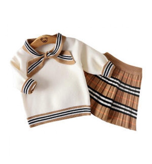 New Spring Fall Girl's Dress Sweater Suit For Little Girl Kids Clothing Children's knitwear Top Skirt Two piece sweater dress