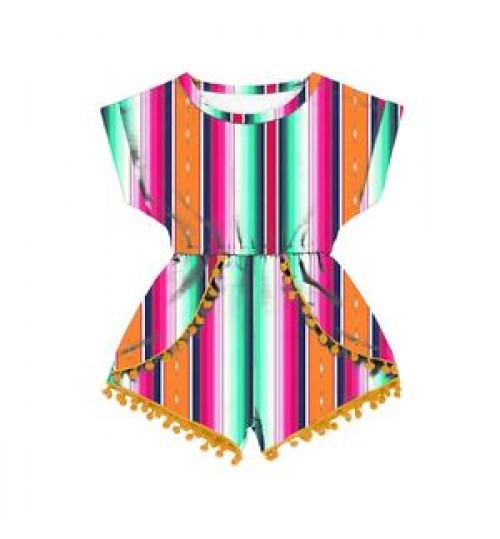 Customized Red Rose Stripe Printed Children's Summer Jumpsuit Little Girl Baby Clothes Cute Girls Clothing