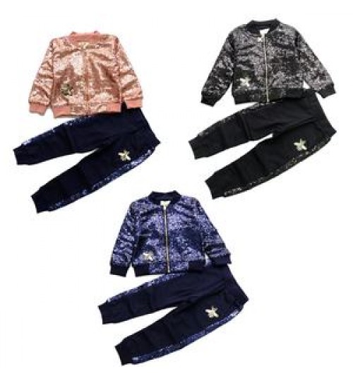 Wholesale Factory Casual Teenage Girl Clothes Fashion Sequin Embroidery Girls' Clothing Sets 2 Piece Sport Set