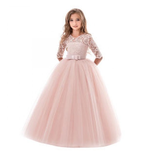 New princess lace flower embroidery Party Pageant kids dresses for girls of 6-14 years Wedding clothing