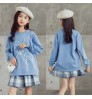 Children Clothing Korean Long Sleeve Cute Pullover Top + Pleated Plaid Skirt Set Teenage Girls Clothing 10 12 14 Years Outfits