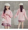 Children Clothing Korean Long Sleeve Cute Pullover Top + Pleated Plaid Skirt Set Teenage Girls Clothing 10 12 14 Years Outfits