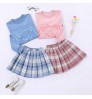 Children Clothing Korean Long Sleeve Cute Pullover Top + Pleated Plaid Skirt Set Teenage Girls Clothing 10 12 14 Years Outfits