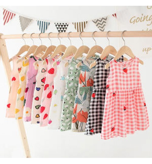 2022 Lovely Printed Wholesale Sleeveless 90-150 Kids Girls Little Girl Teens Summer Silk Dresses Children's Clothing