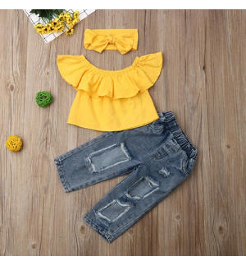 Manufacturer Fashion Cute Ribbed Cotton Kids Clothing Sets Baby Girl Clothes Bow 3pcs