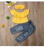 Manufacturer Fashion Cute Ribbed Cotton Kids Clothing Sets Baby Girl Clothes Bow 3pcs