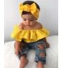 Manufacturer Fashion Cute Ribbed Cotton Kids Clothing Sets Baby Girl Clothes Bow 3pcs