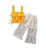 1~6 Years Old Summer Children's Clothing Girls Sweet Suit Yellow Sling T-shirt+Jacquard Lace Pants Two Piece Clothing Set