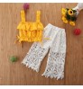 1~6 Years Old Summer Children's Clothing Girls Sweet Suit Yellow Sling T-shirt+Jacquard Lace Pants Two Piece Clothing Set